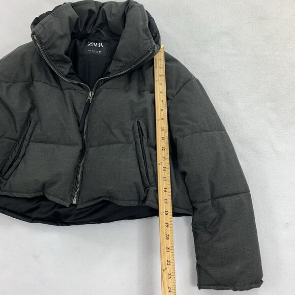 Zara Cropped Puffer Coat Size Medium Womens Dark Gray Winter Cold Weather Jacket - Picture 6 of 6
